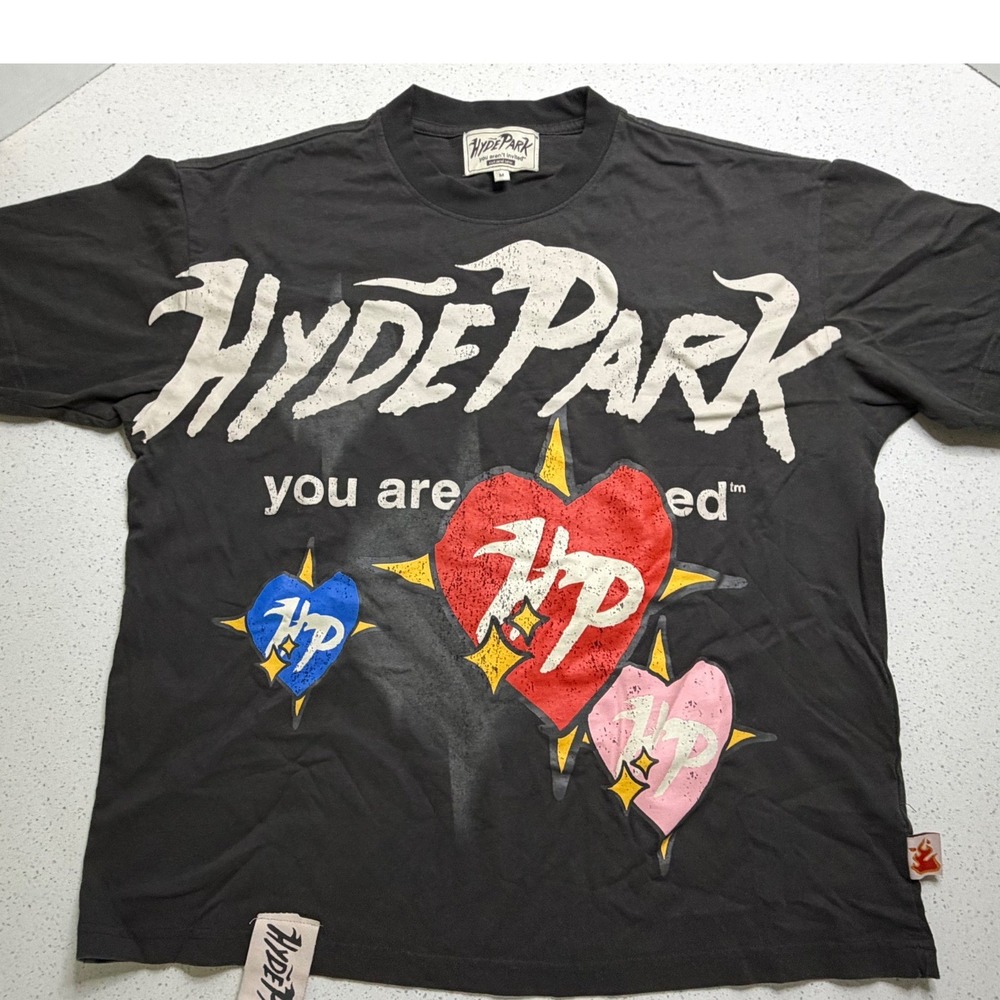 Hyde Park You Aren't Invited Graphic T-Shirt Black Mens Medium Streetwear Boxy